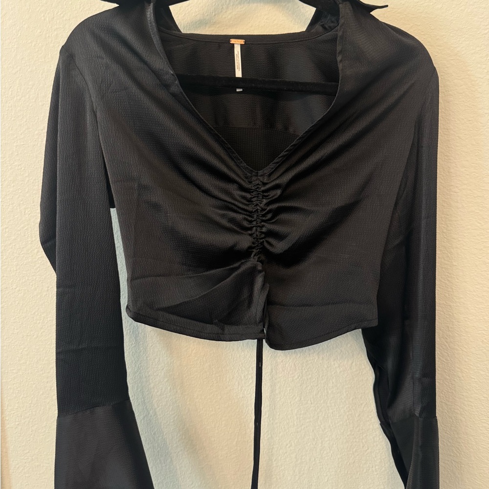 Free People Black Ruched Blouse
